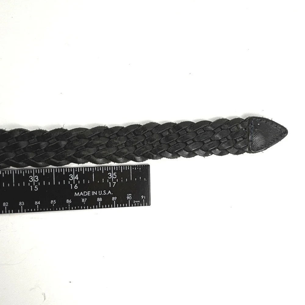 Leather Braided Belt Unisex Large Navy Blue Woven Turkey Woven Boho Preppy